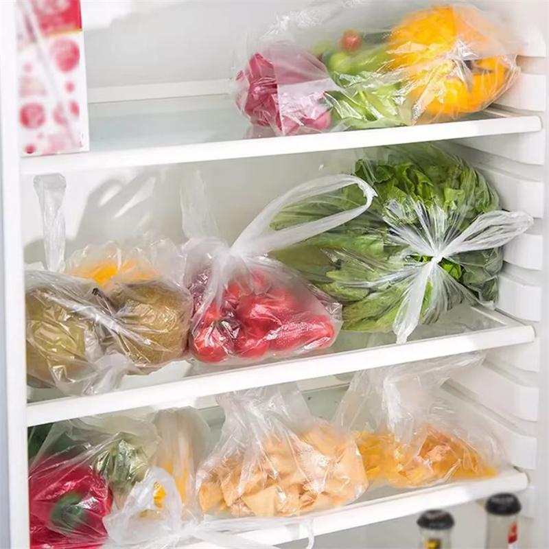 50/100 Pcs Transparent Roll Fresh-Keeping Plastic Bags Of Vacuum Food Saver Bag 3 Sizes Portable Food Storage Bags With Handle
