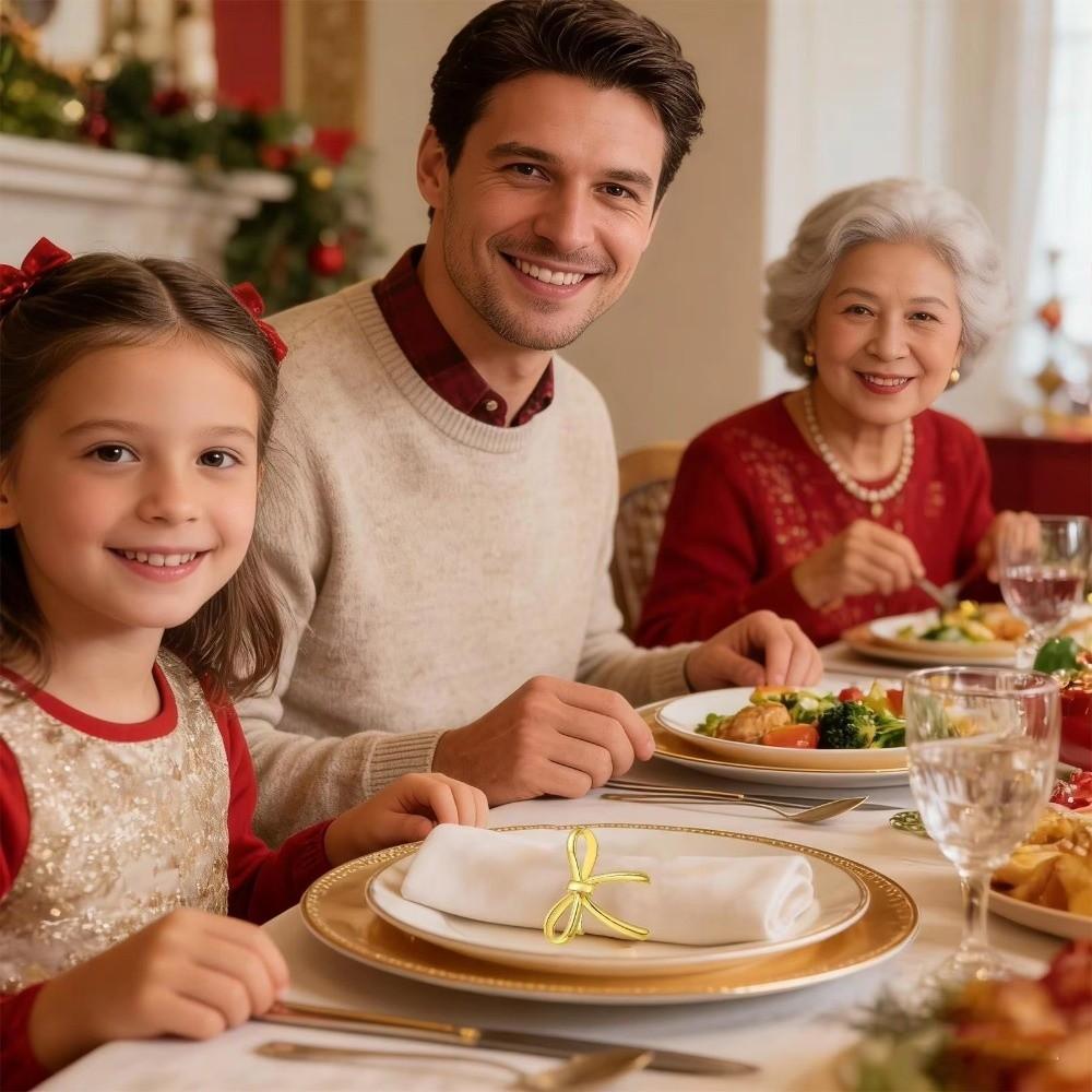 6 Pcs Gold / Silver Bow Napkin Ring Luxury Serviette Ring Napkin Buckle  Thanksgiving Easter