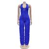 European & American Fashion Women's Solid Color Backless Deep V Pleated Halter Jumpsuit