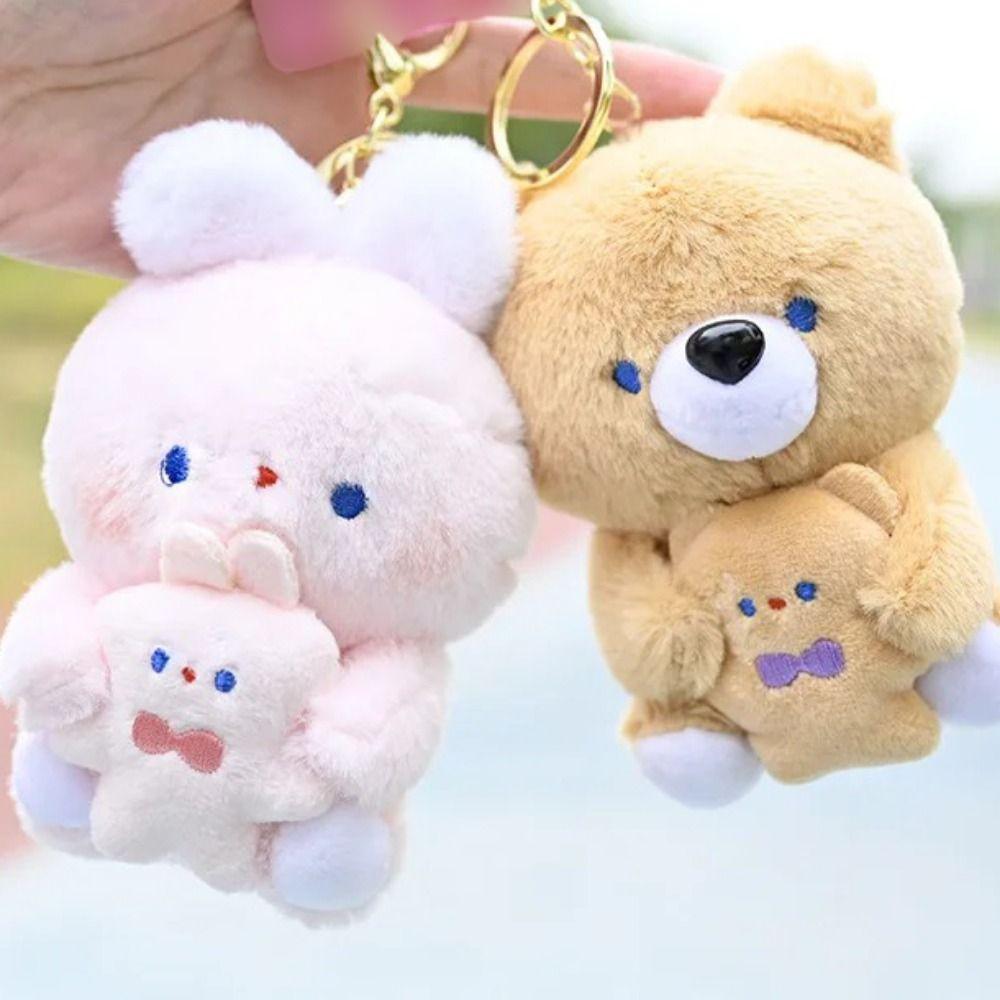 Bear Plush Animal Keychain Rabbit Hugging Series Plush Doll Keyring  Christmas