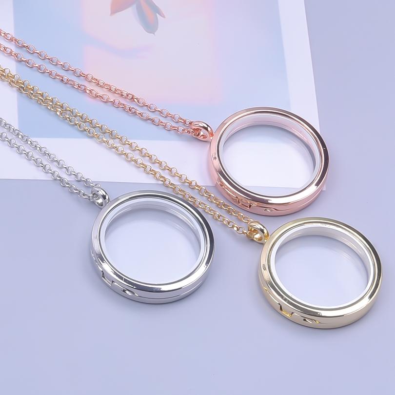 25-35mm Round Locket Charm Necklaces For Women Men Accessories Cage Floating Locket Pendant Necklace Fashion Jewelry Anniversary