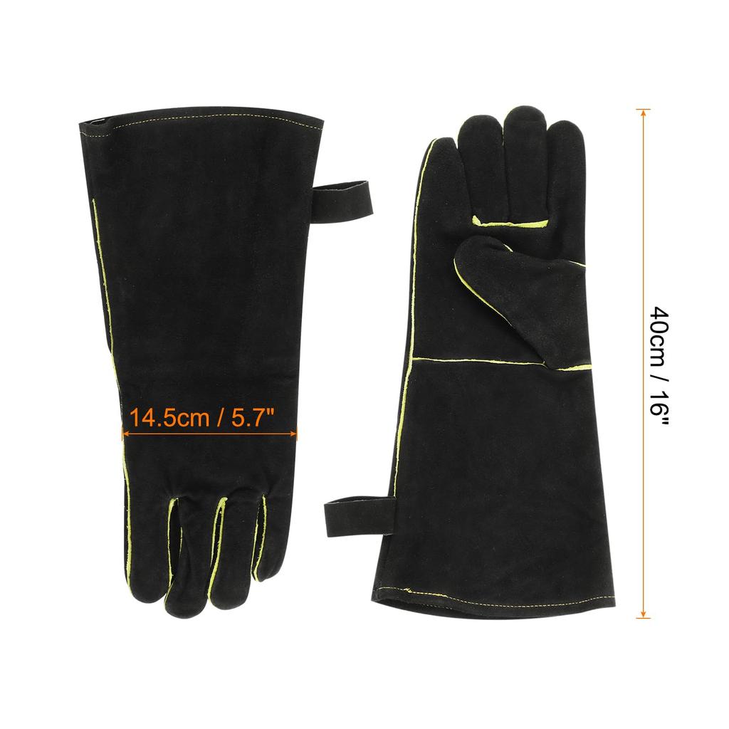 Uxcell A3032 Welding Long Fire and Heat Cowhide for and Gardening Gloves, 16" Sleeve, Resistant, Leather, BBQ, Grilling, Welding, Furnace, Roasting,