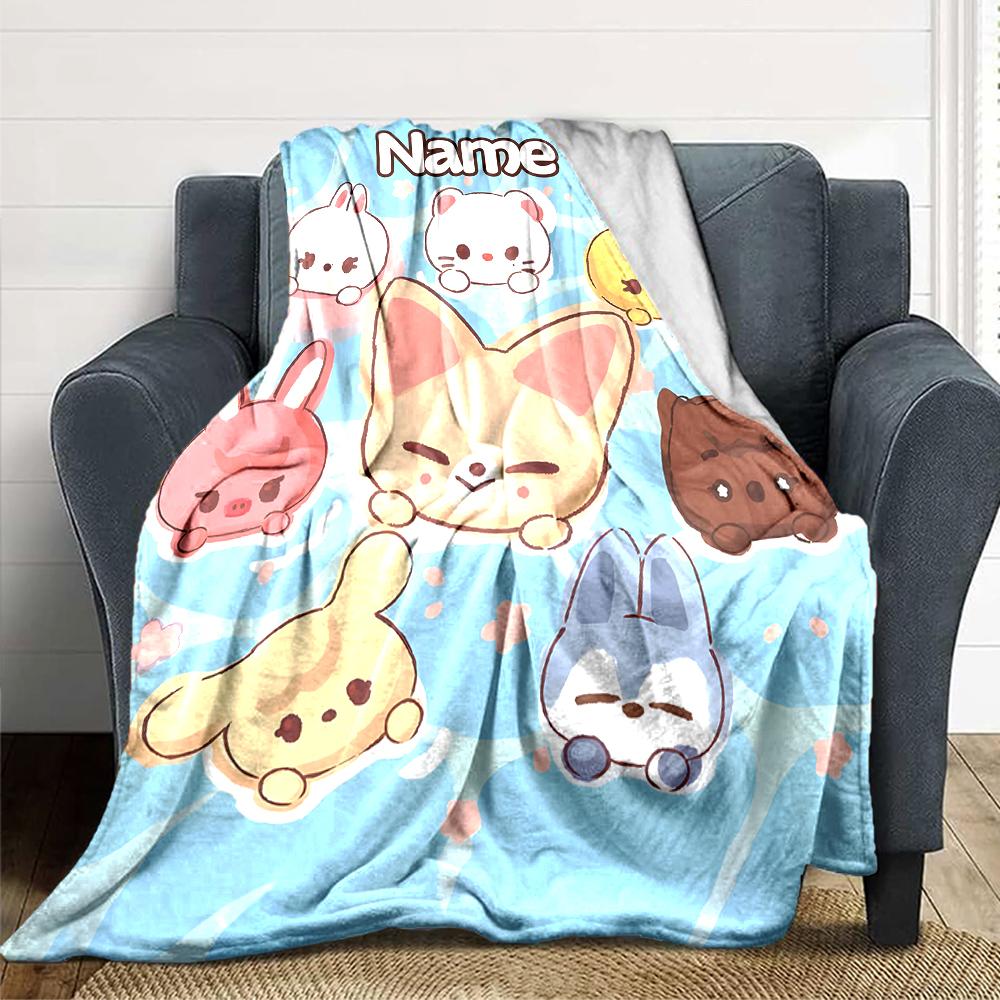 Custom Name Colorful Animal Friends Party Blanket For Couch Bed Plush Cozy Fuzzy Blanket Super Soft Warm Blankets For Fall And Winter 091642