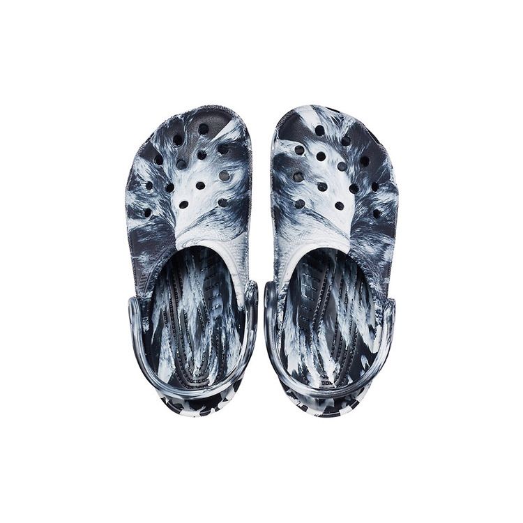 Crocs Classic Clog EVA Fashionable Comfortable Beach Sandals Marble Pattern Clogs Unisex Sandals Black White 206867-103