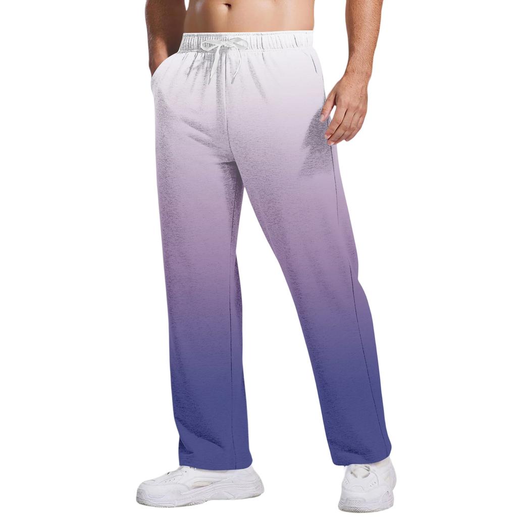 Herrbyxor med slips, gradientmönster och fickor | Lösa raka ben, resår i midjan med dragsko för vardags- och fritidskläder