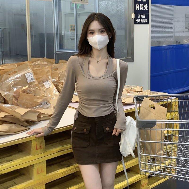 Womens Long Sleeve T-Shirt 2-Pack Slim Fit Casual Basic Tops Ins Style