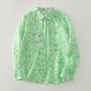 DIMANAF 2025 New Plus Size Women Tops Shirts Tees Green Casual Loose Blouse Autumn Print Cotton Long Sleeve