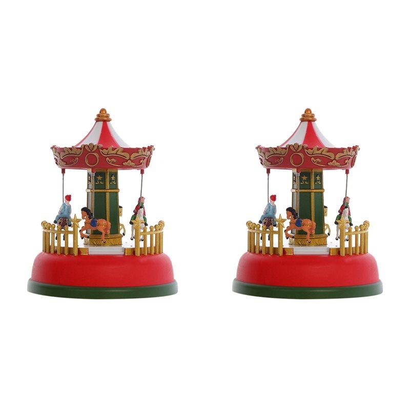 2X Illuminated Village Ferris Wheel Christmas Houses Village Displays LED Lights Musical Miniature Statue Decorations A