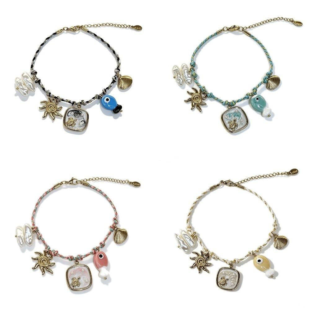 Waterproof Ocean Style Bracelet Stainless Steel Conch Shell Hand Chain Braided Rope Bangle Travel