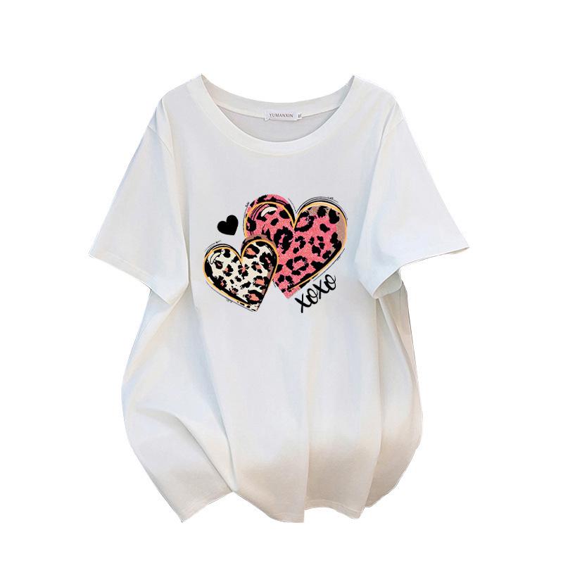 Plus Size Round Neck Loose Fit Mid-Length Short Sleeve T-Shirt for Women (200-350 Jin)