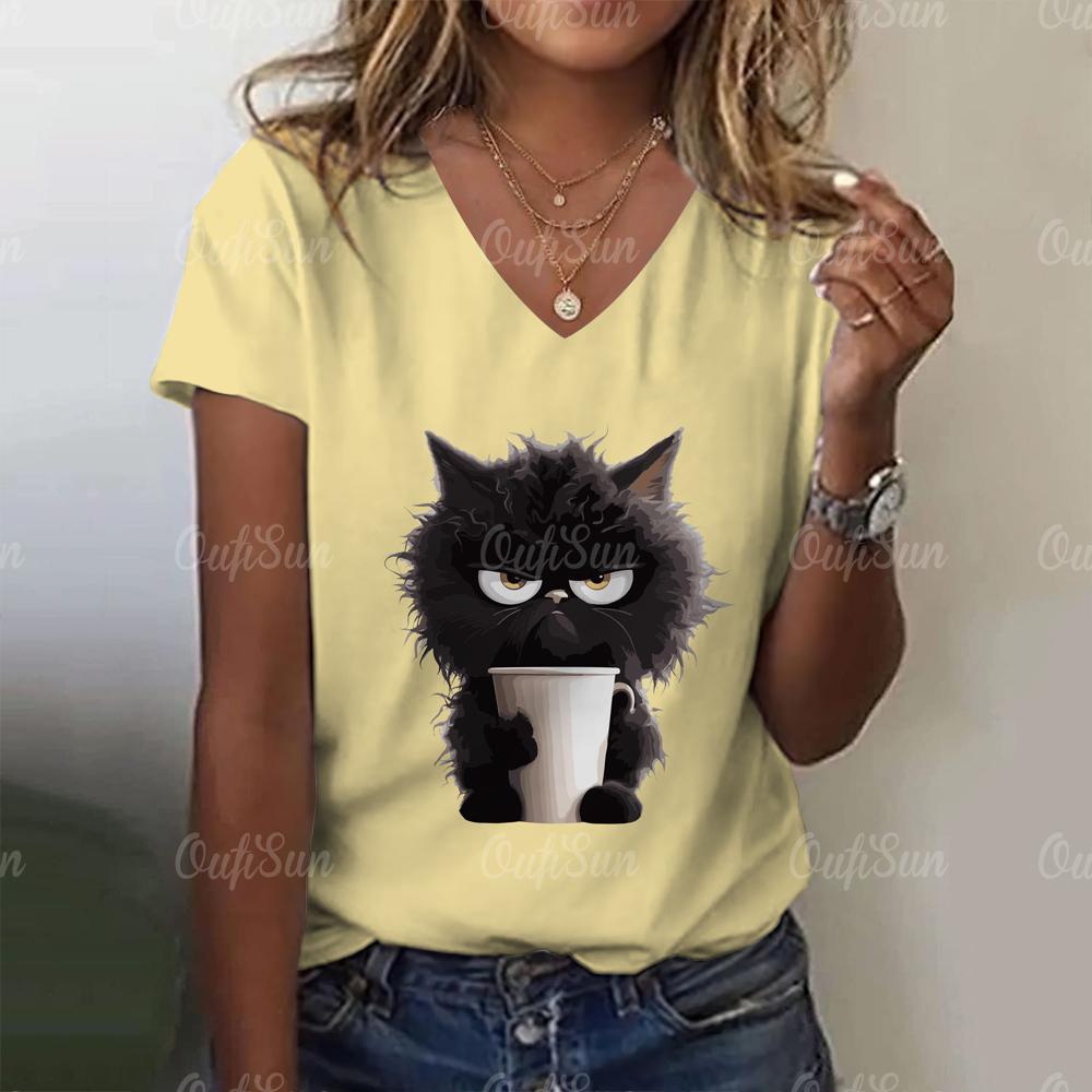 3D Cartoon Cat Print Cute Animal Women's T-shirts Casual Streetwear Short Sleeves Tees Pullover Summer New Women Clothing Tops