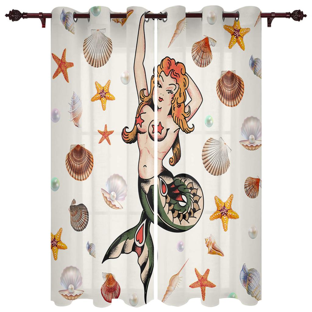 Mermaid Cartoon Children Luxury Curtains for Living Room Window Treatment Curtain for Bedroom Home Decor