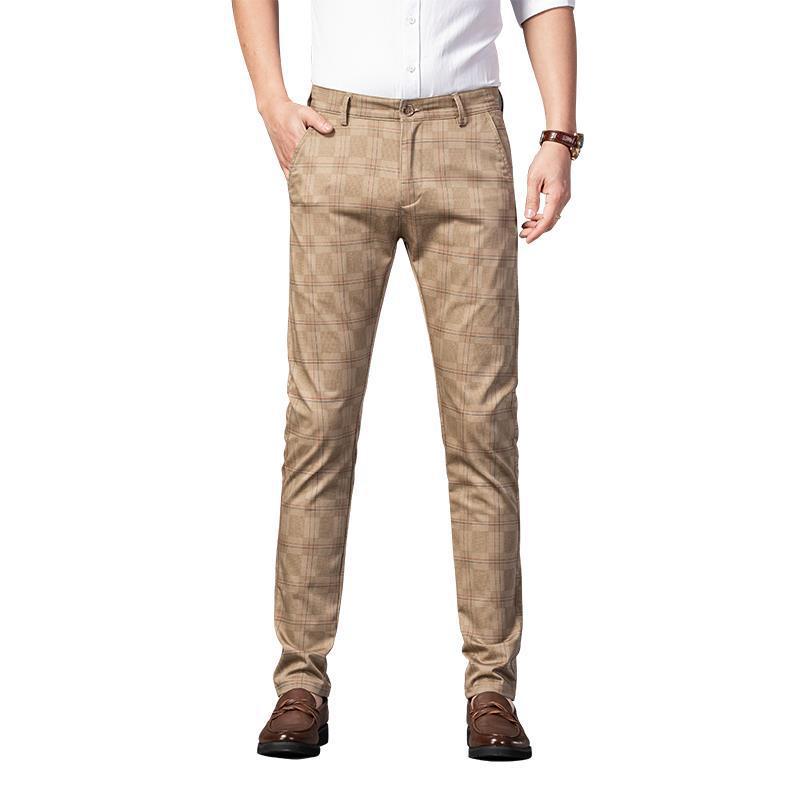 Módní pánské kalhoty ležérní kalhoty pánské kostkované elastické business Tenké rovné kalhoty móda pro mladé trendy kalhoty