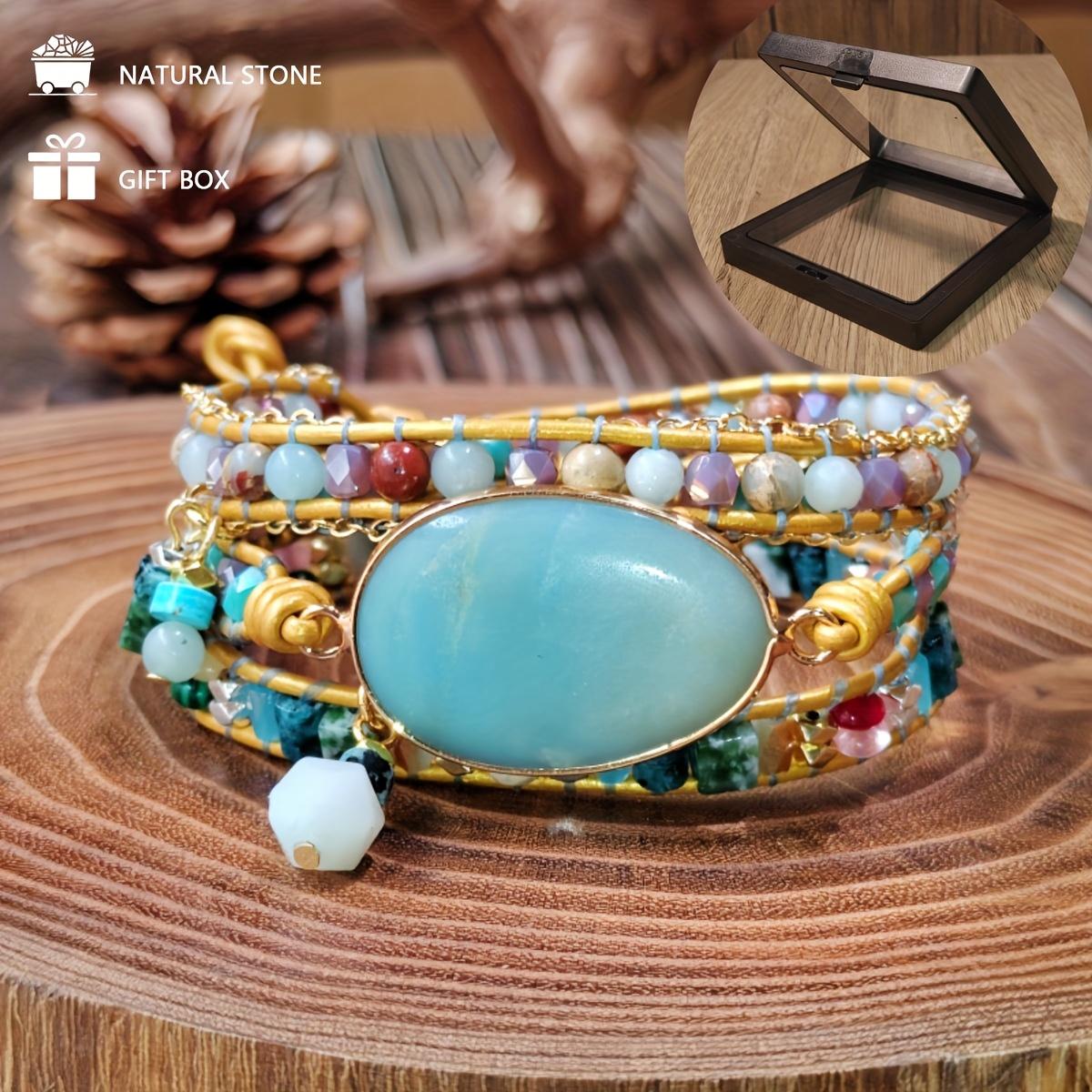 

Богемный стиль натуральный амазонит креативный ручной работы винтажный браслет, трехслойная регулируемая цветочная застежка, подходит как для мужчин, так и для женщин. Tianhe stone bracelet