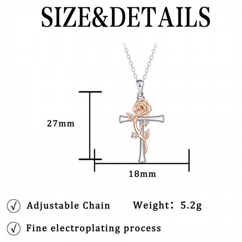 Elegant Rose Cross Pendant Necklace Women Lightweight Copper Jewelry With Gold Plating Daily Wear Fashion Accessory