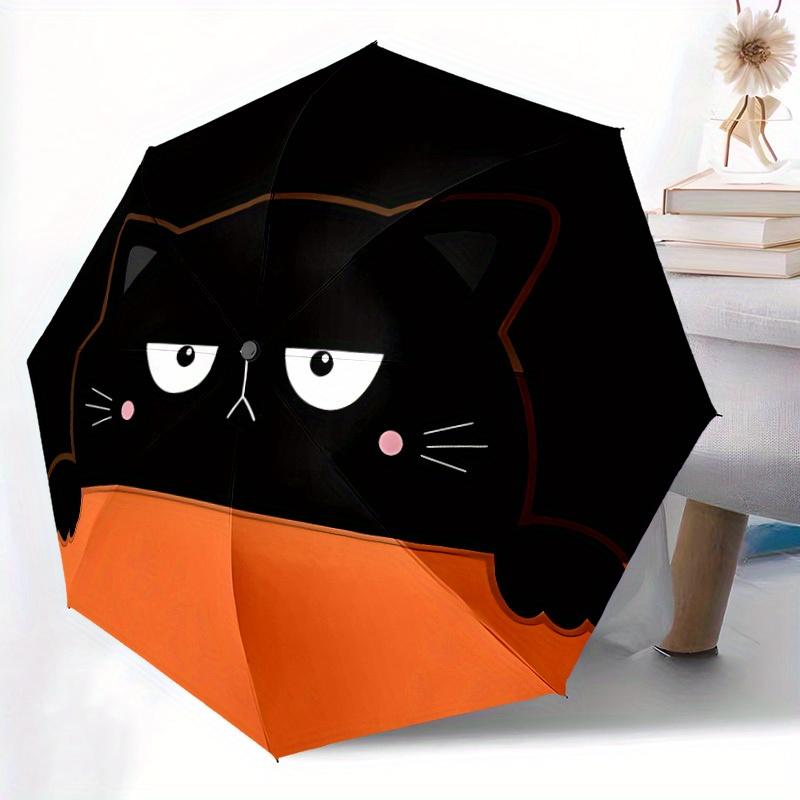 1 Stück Katze Halloween Automatisches Öffnen/Schließen Regenschirm Stabiler Eisenrahmen, Kompakter Reise Regenschirm - Perfektes Geschenk für Frauen, Männer, Geburtstage046