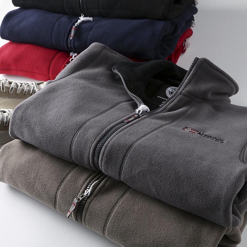 Norwegian Men's Plus-Size Double-Layer Fleece Jacket - Cold-Resistant, Warm, Stand-Up Collar