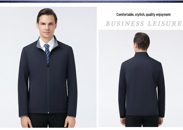 Men's Plus Size Double-sided Stand Collar Jacket - Business Casual Spring/Autumn Wear for Middle-aged Dads