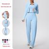 Solid Color Sports Zipper Jacket & Vest with Loose Straight Pants - Yoga Three-Piece Set