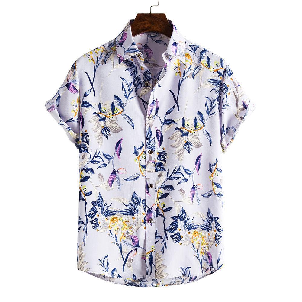 Spring and Summer Men's Beach Shirt Hawaiian Short Sleeve Flower Shirt Men's