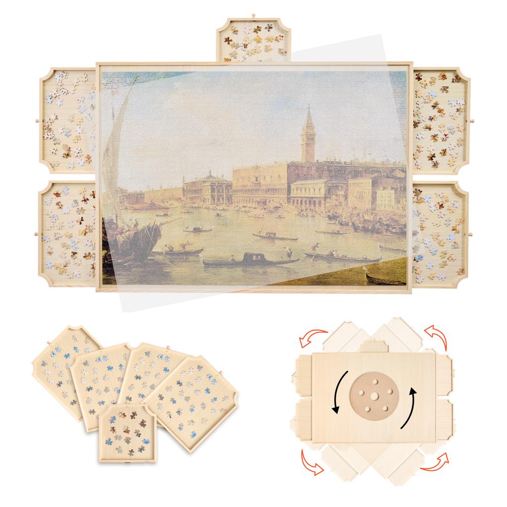 VEVOR 2000 Piece Rotating Puzzle Board with 5 Drawers and Cover 40x29 in Portable Wooden Table Jigsaw Puzzle for Adults