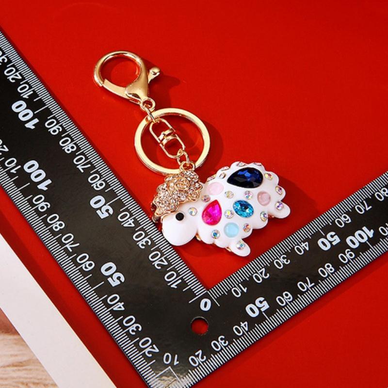 Lovely Rhinestone Sheep Keychain Durable Zinc Alloy Metal Key Ring Fashion Charm for Girls Handbag Birthday Gift
