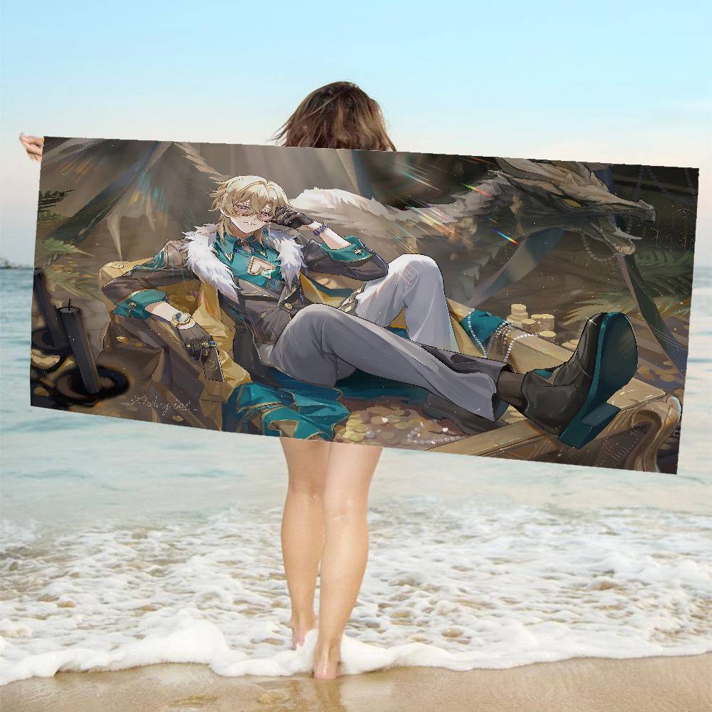Game Honkai Star Rail aventurine Bath Towel Microfiber Soft Water Absorbing Breathable For Girl Kids Cartoon Beach Towel