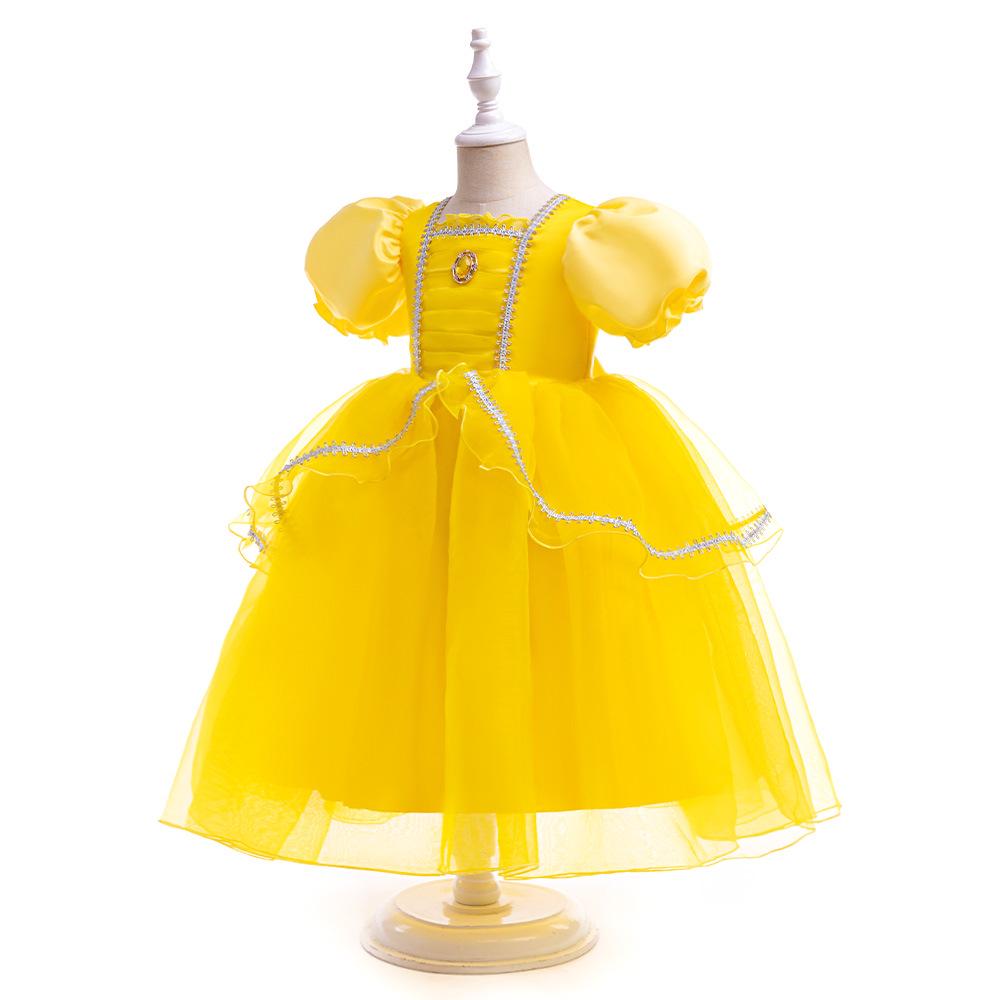 

Девичье европейское и американское платье принцессы с пышными рукавами: Сетчатое платье для детских ролевых игр и выступлений 120cm/5Y жёлтый