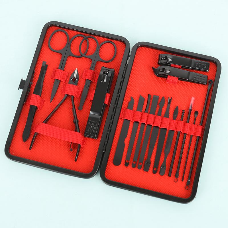 24-Piece Black & Red Manicure Set: Complete Nail Clipper and Beauty Tools Kit