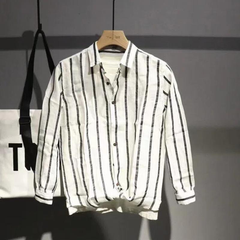 

Spring and Autumn 2024 Boyfriend New Patchwork Square Collar Button Stripe Fashion Loose Minimalist Casual Long Sleeve Shirts L білий