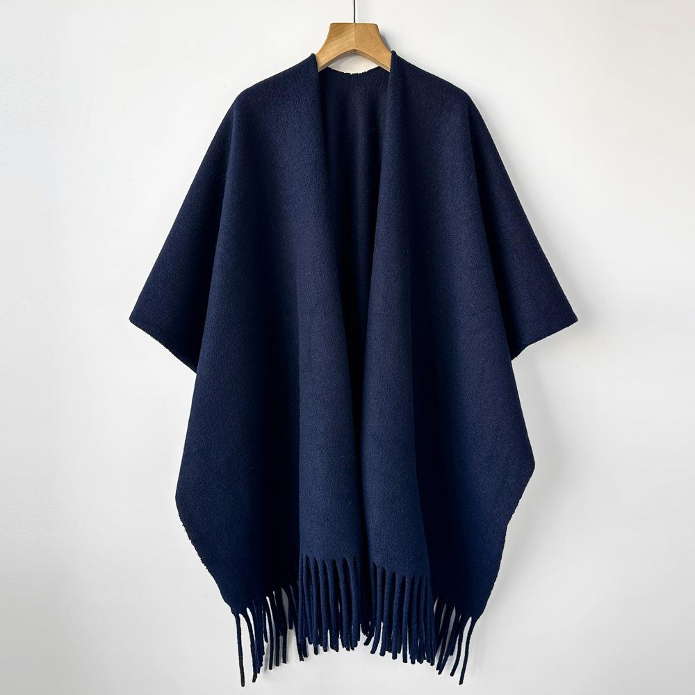 Winter Women Poncho Warm Shawl Double Sided Designer Thickening Blanket Luxury Scarf Female Cloak Cashmere Pashmina Cape Stole