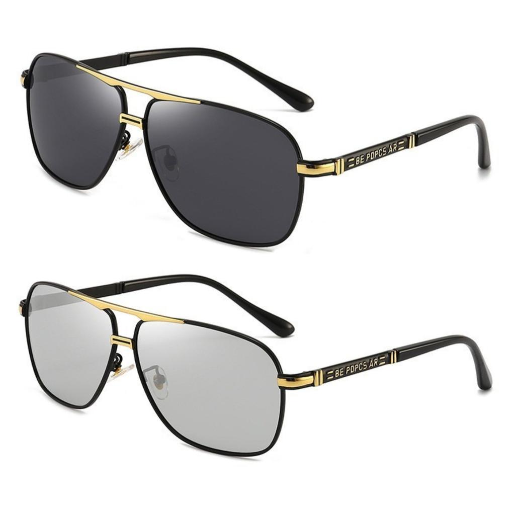 1/2PCS Sunglasses Men Square Double Beam Sunshade Driver Fishing Color Changing Day Night Dual Use UV Protection