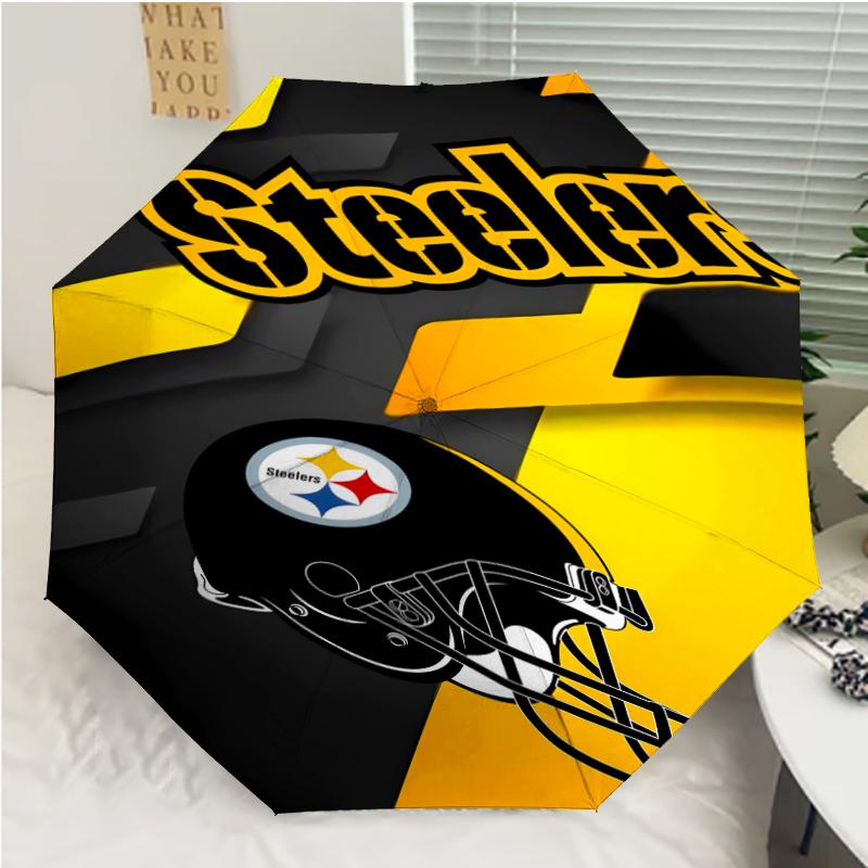 Pittsburgh Steelers Print Automatic Umbrella, 8 Rib Iron Frame, Plastic Handle, Suitable for Outdoor Travel &Daily , Ideal Gift