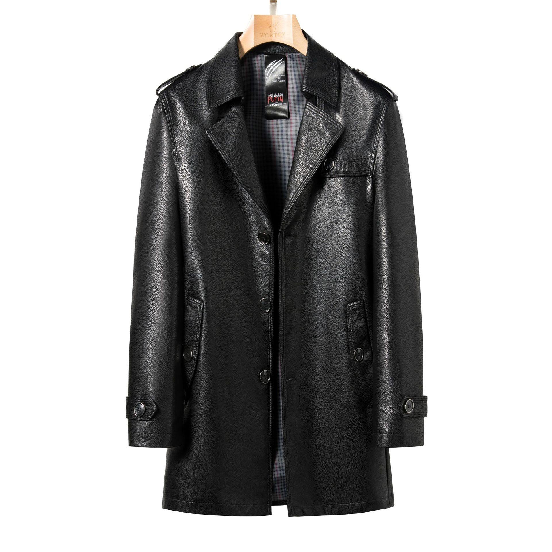 

Осенне-зимнее бархатное пальто средней длины из утолщенной натуральной кожи, мужское кожаное пальто из овчины, мужская кожаная ветровка с воротником XL