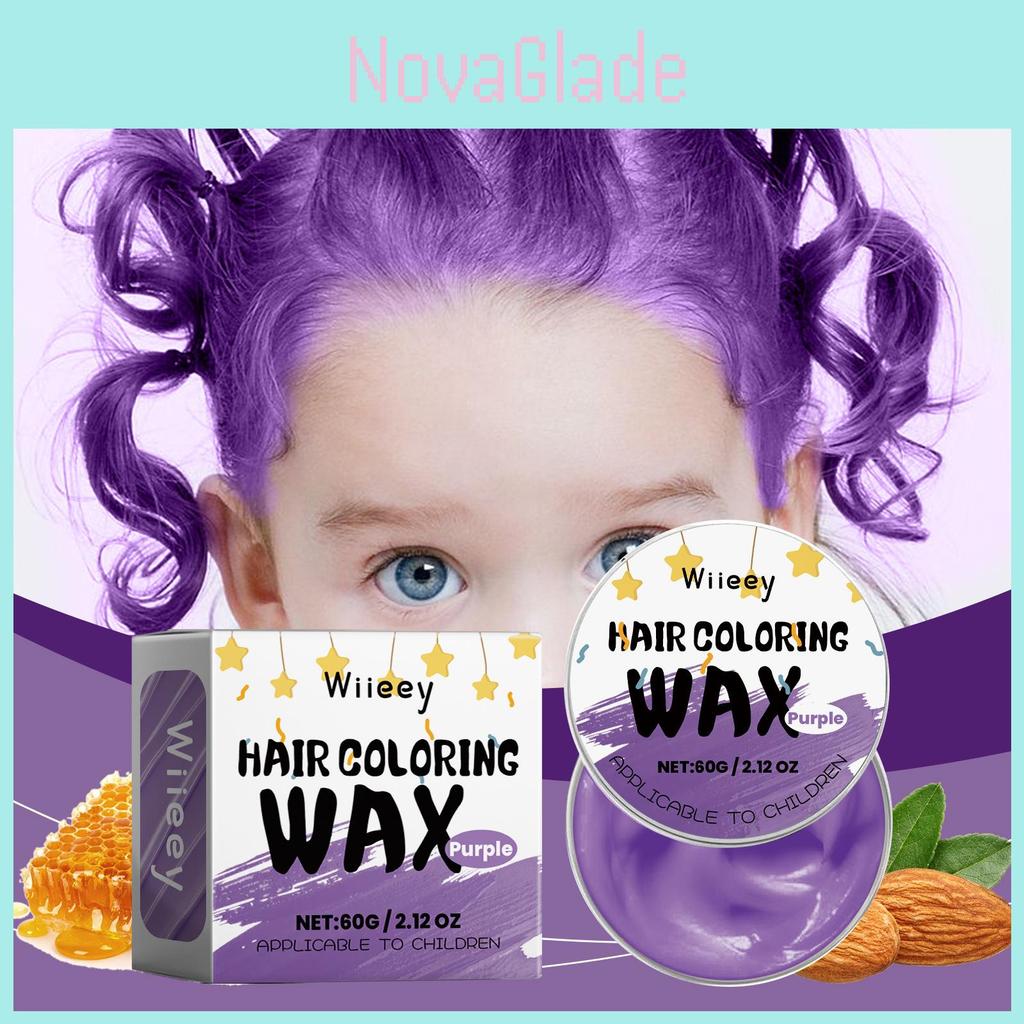 Wiieey Purple Children's Colorful Hair Cream Gentle Easy To Apply Washable Long Lasting Trendy Hair Color Cream 60g
