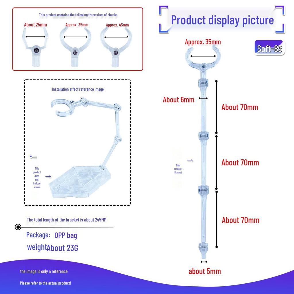 Adjustable Transparent Figure Stand Clip with Waist Support, Bendable Auxiliary Stand, Multiple Sizes