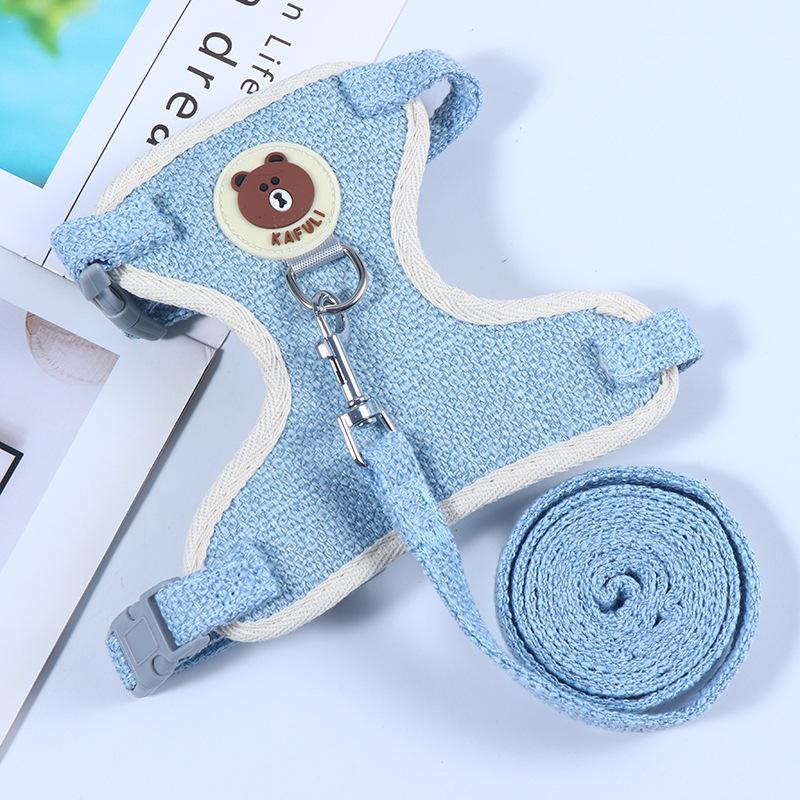 New Small Pet Outdoor Leash, Dog and Cat Clothes, Chest and Back Straps, Vest Style Cartoon Bear Leash