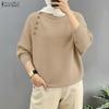 ZANZEA Women Casual Round Neck Solid Color Long Sleeve Retro Blouse
