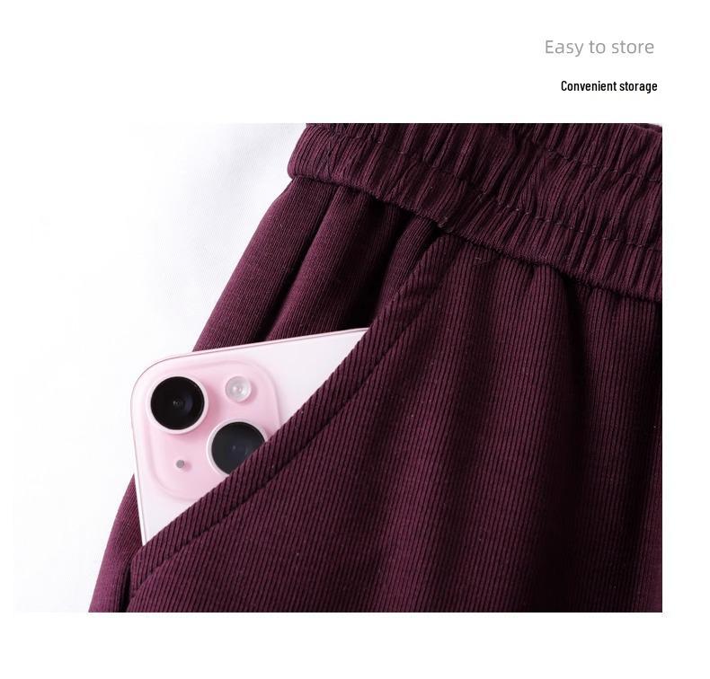 Apricot Draped Narrow-Wide Leg Women's Pants, Spring/Autumn 2025, Popular Light Luxury Casual Elastic Waist Straight-Leg Design.