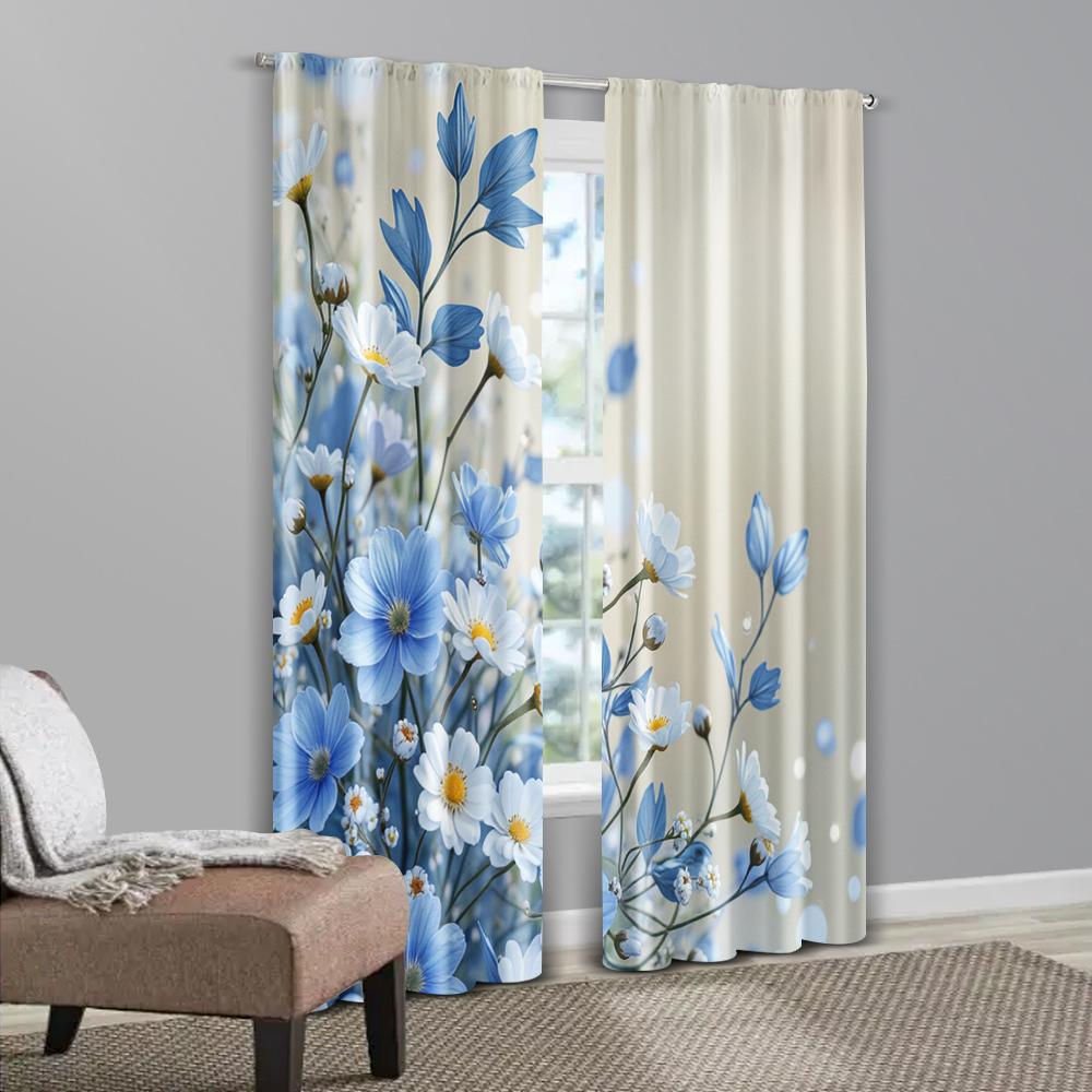 2pcs, Window Curtain Rose Blue Chinese Painting Versatile 100% Polyester (without Rod) Art Deco Festive Perfect for Bedroom,
