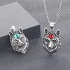 Hongtu Jewelry Cat's Eye Stone Wolf Head Pendant Punk Style Old Wolf Totem Wolf Head Trendy Men's Necklace