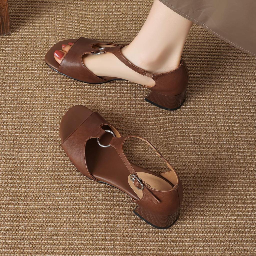 Krazing Pot Cow Skin Med Heels European Design Summer Size 40 Circle Buckle Straps Women Sandals