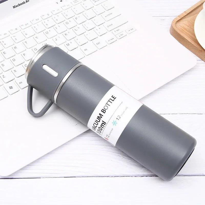 500ml One Cup Three Lid Stainless Steel Insulated Bottle Business 304 Large Capacity Thermos High End Gift Box Set Water Cup