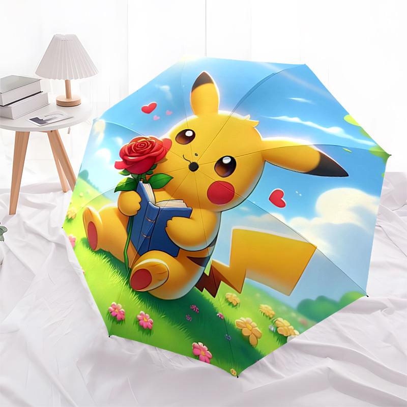 1pc Pikachu, Rose Automatic Folding Umbrella] Durable Iron Frame & Rod, Portable Folding, Makes a Great Holiday Gift yy251016260