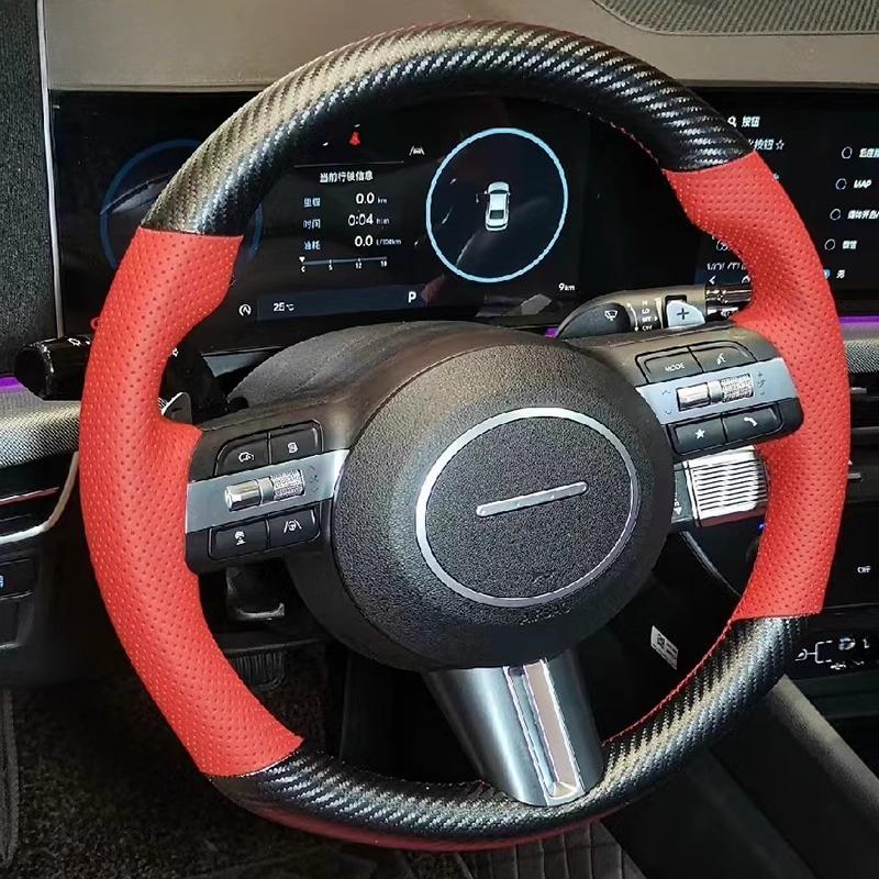 for Hyundai Sonata Kona Tucson -2025 DIY Hand Stitched carbon fibre  Leather non-slip car Steering Wheel Cover