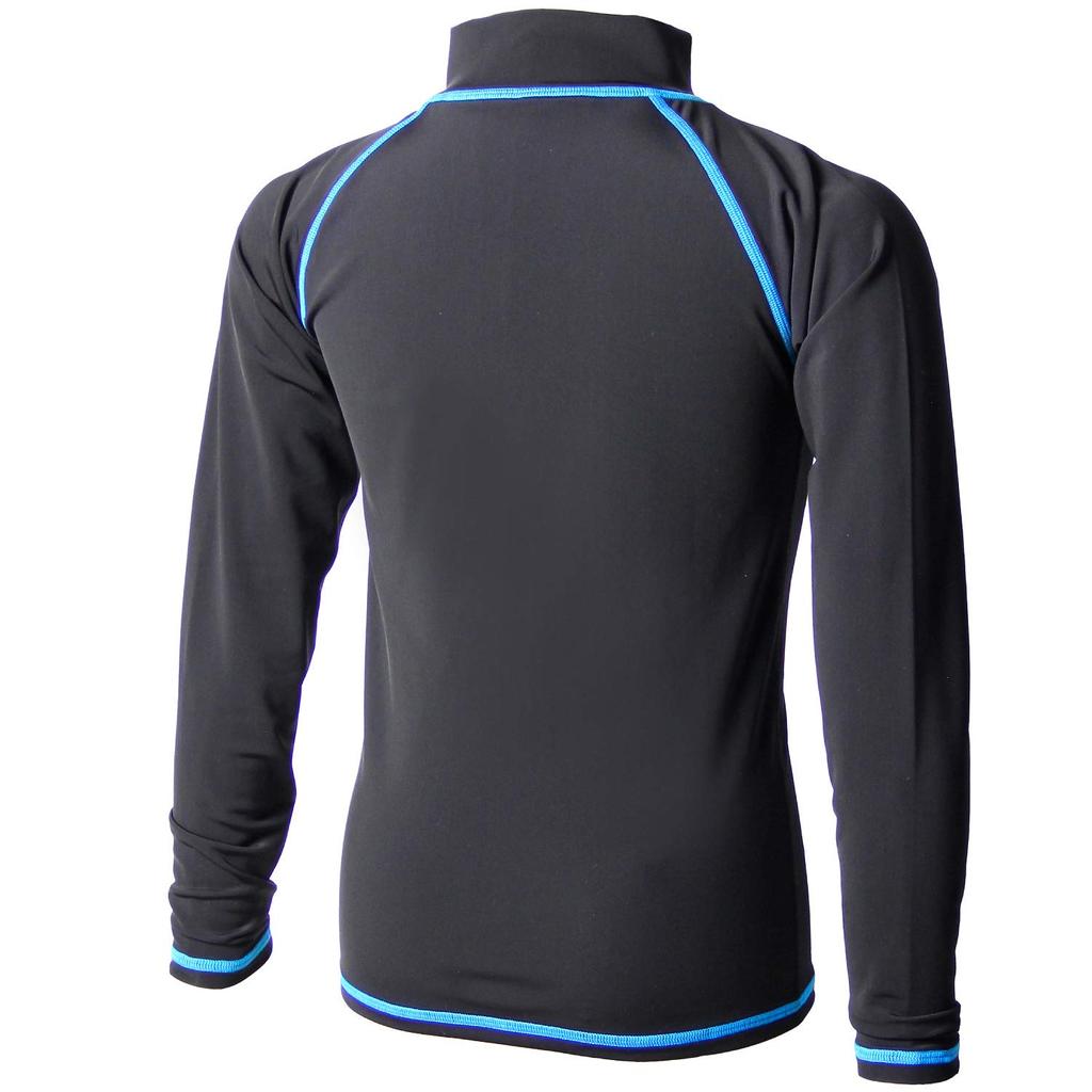 VAXPOT (Back Spot) Long Sleeve Full Zip Rash Guard for Kids and Juniors [UPF 50+ UV Protection, No Hood] VA-4049 BK/BL, Size 130cm