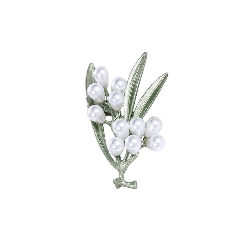 

Жіноча брошка із зеленими рослинами та перлами. Жіноча маленька свіжа індивідуальна брошка-шпилька, аксесуари для одягу