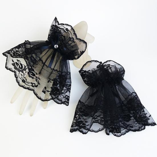 1 Pair Women Lace Gloves Elegant Halloween Gothic Lolita Tulle Mesh Sleeves for Parties Festive Decoration