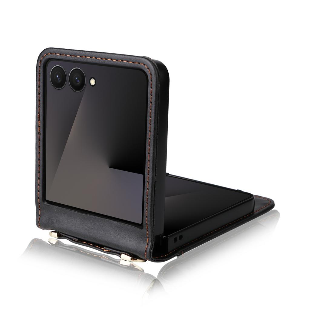 For Samsung Galaxy Z Flip7 5 Case Card Slots Leather Phone Cover with Lanyard