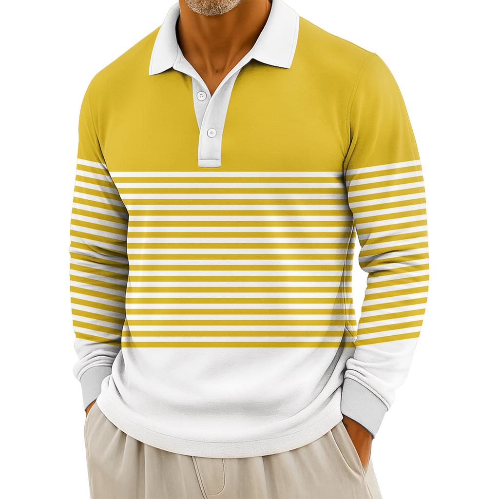 Men's Casual Striped Print Button-Up Long-Sleeve Tops